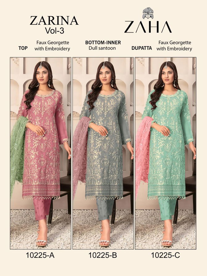 Zarina Vol 3 By Zaha Embroidery Georgette Pakistani Suits WHolesale Market In Surat